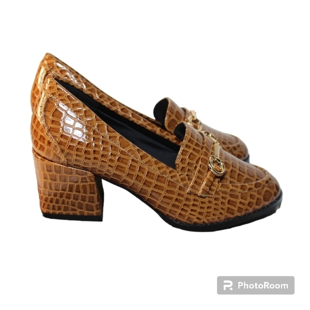 Asos Design Stirrup Heeled Loafer Embossed Croc - Picture 2 of 9